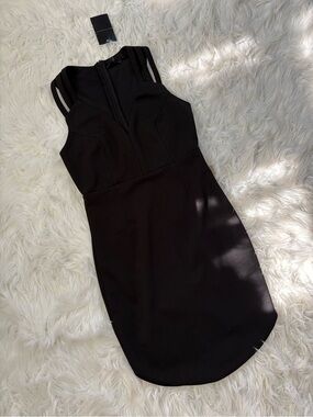 Alt.B Classic Black Mini Bodycon Dress with Strappy Shoulders